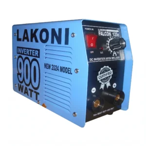 Mesin las inverter Lakoni Falcon 120e warna biru, model terbaru 2024 daya 900 Watt untuk pengelasan besi dan stainless steel.