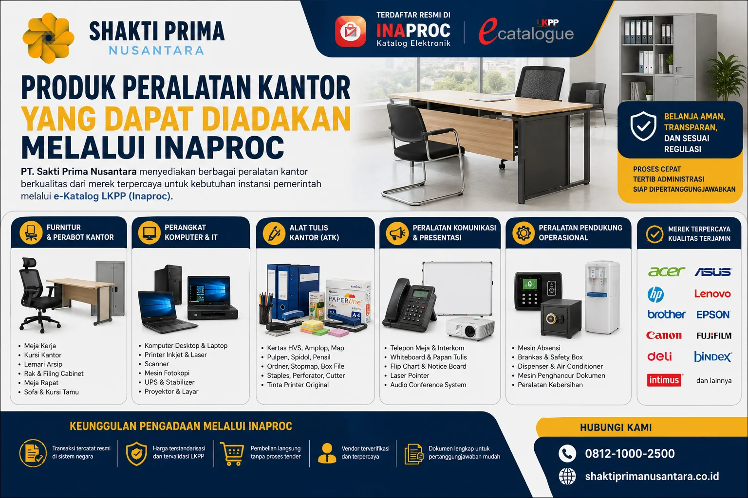 PT. Sakti Prima Nusantara sebagai penyedia peralatan kantor untuk Pengadaan Inaproc Kota Langsa menawarkan solusi pengadaan resmi e-Katalog LKPP dengan produk lengkap dan administrasi tertib.