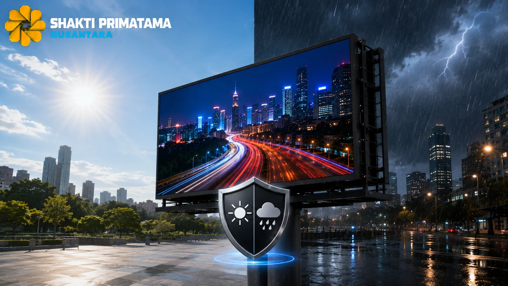 Videotron outdoor dengan standar perlindungan tinggi yang dirancang tahan terhadap panas, hujan, dan debu untuk mendukung media promosi digital di berbagai kondisi cuaca.