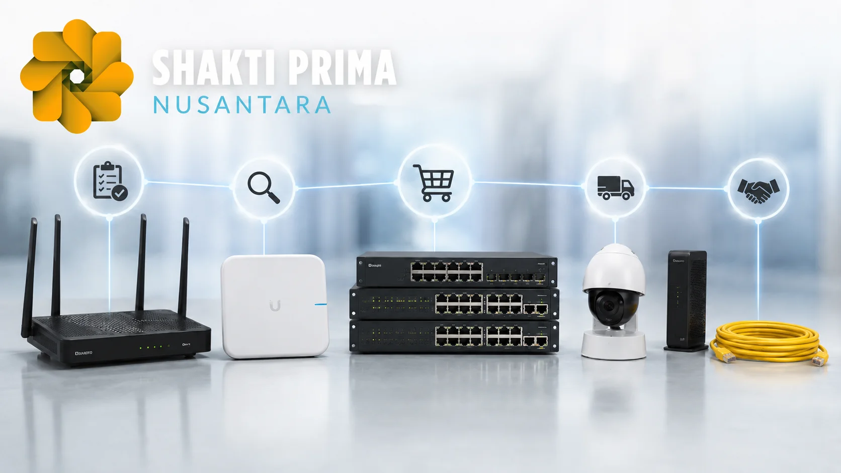 Perangkat jaringan tersusun sistematis untuk menggambarkan tahapan pengadaan Komdigi di Inaproc.