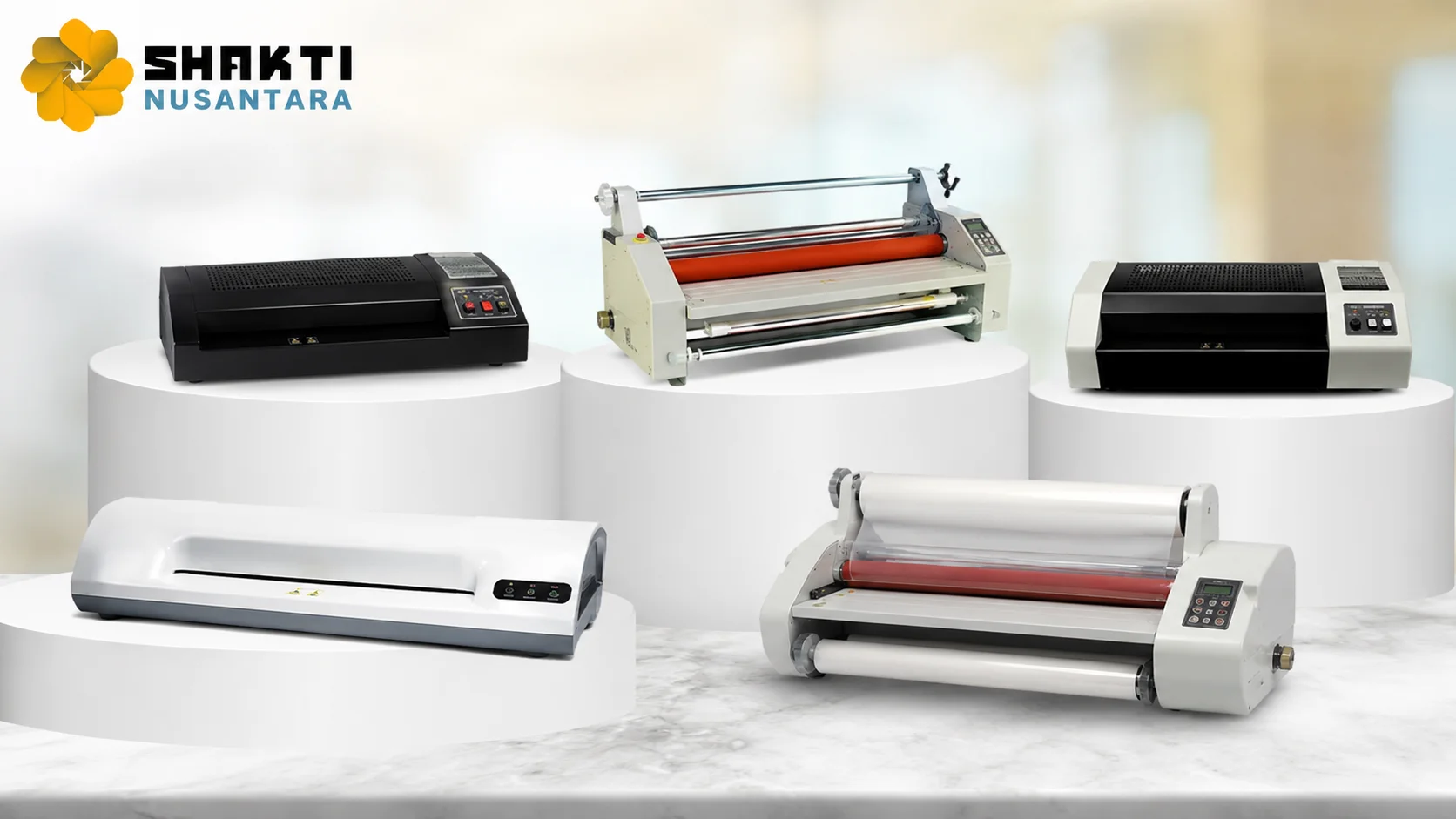 Koleksi berbagai jenis mesin laminating untuk kebutuhan kantor, percetakan, dan industri sebagai solusi pengadaan yang efisien