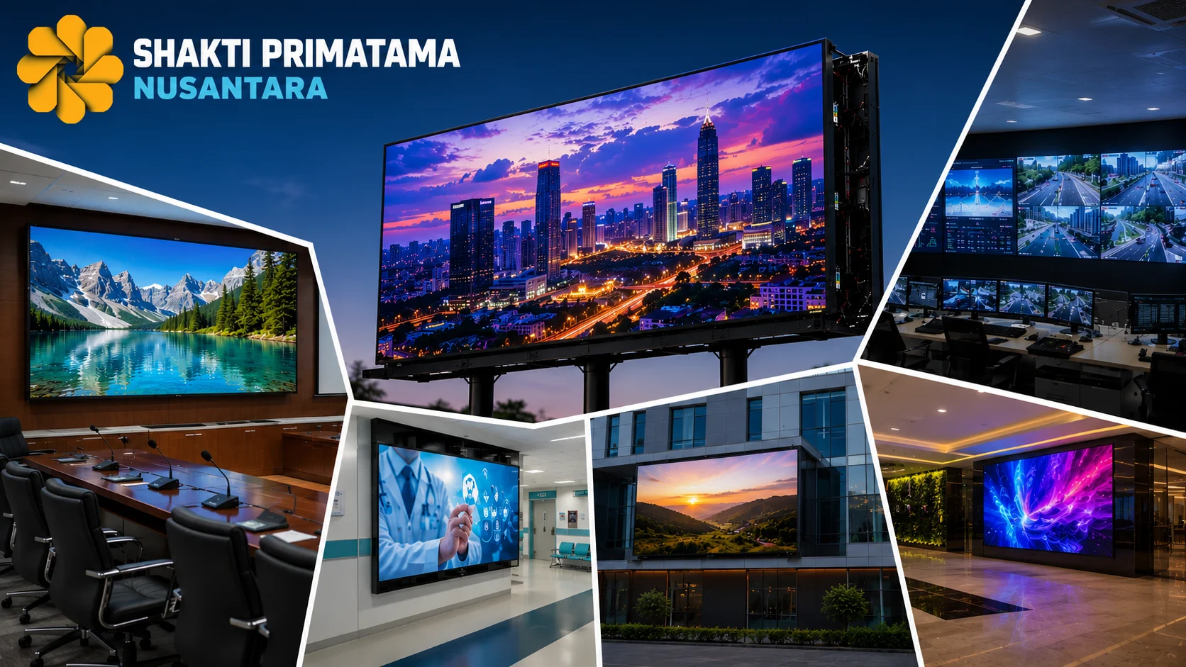 Berbagai penerapan videotron digital untuk ruang rapat, command center, fasilitas kesehatan, gedung, dan media informasi publik dalam satu solusi terintegrasi.