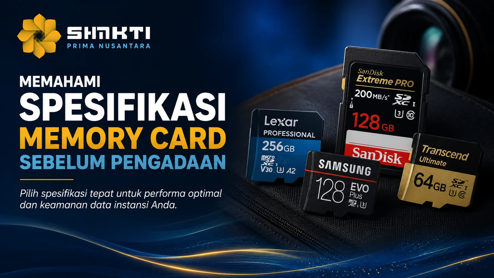 Banner Memahami Spesifikasi Memory Card Sebelum Pengadaan dari Shakti Prima Nusantara yang menampilkan berbagai memory card berkapasitas tinggi untuk mendukung kebutuhan penyimpanan data instansi.