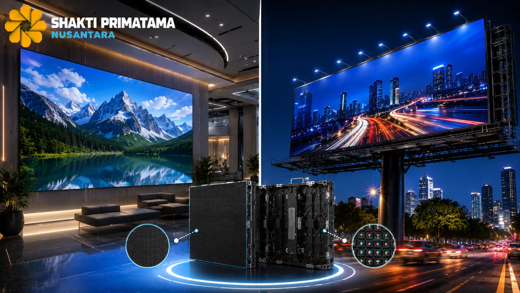 Perbandingan videotron indoor dan outdoor dengan panel LED beresolusi tinggi untuk menampilkan perbedaan spesifikasi dan kualitas visual.