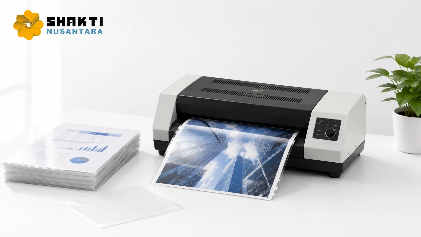 Mesin laminating profesional pada area kerja modern untuk mendukung proses pengadaan dan operasional dokumen