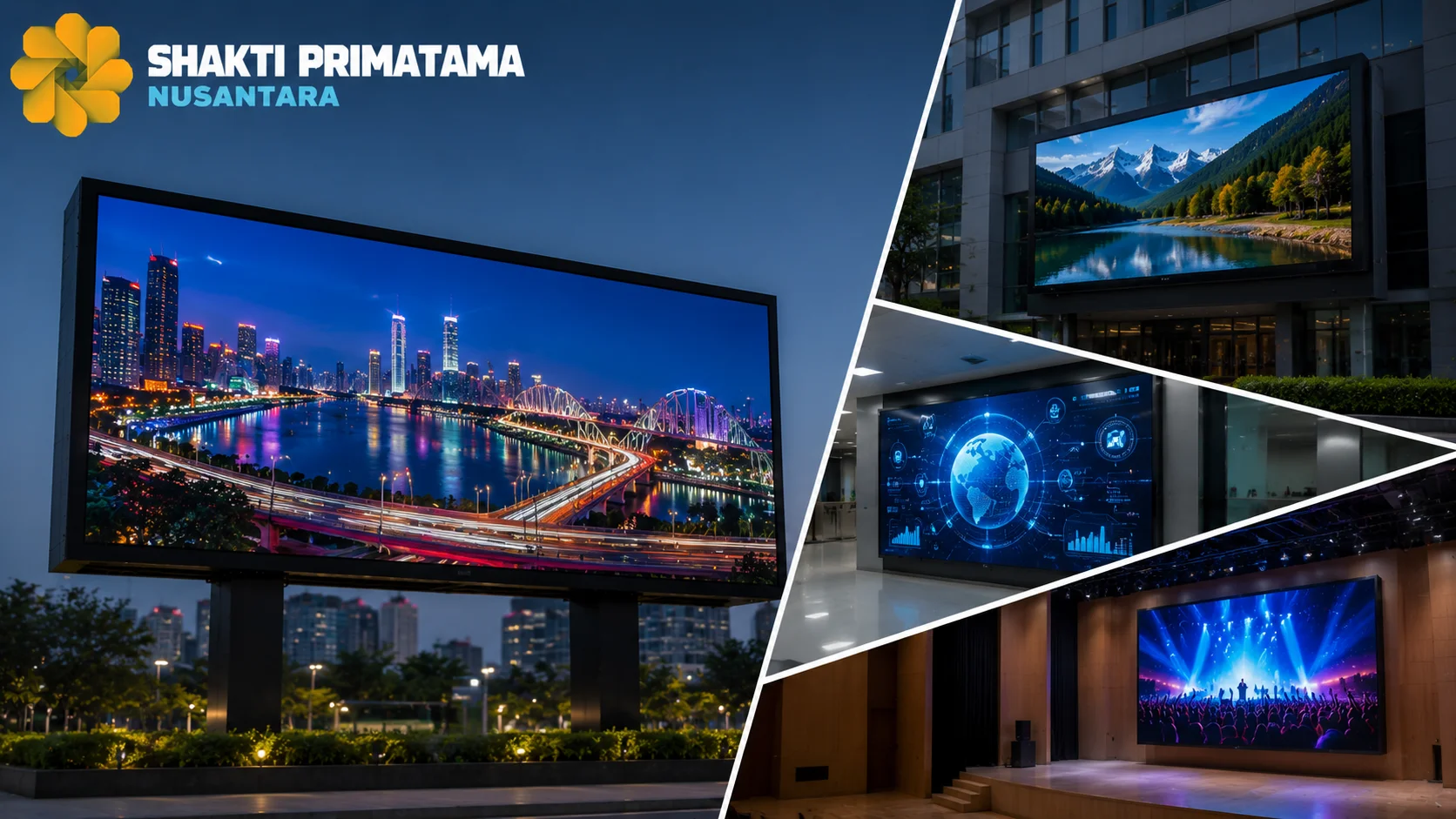Videotron digital untuk media informasi publik yang digunakan di ruang publik, gedung pemerintahan, ruang kontrol, dan area acara.