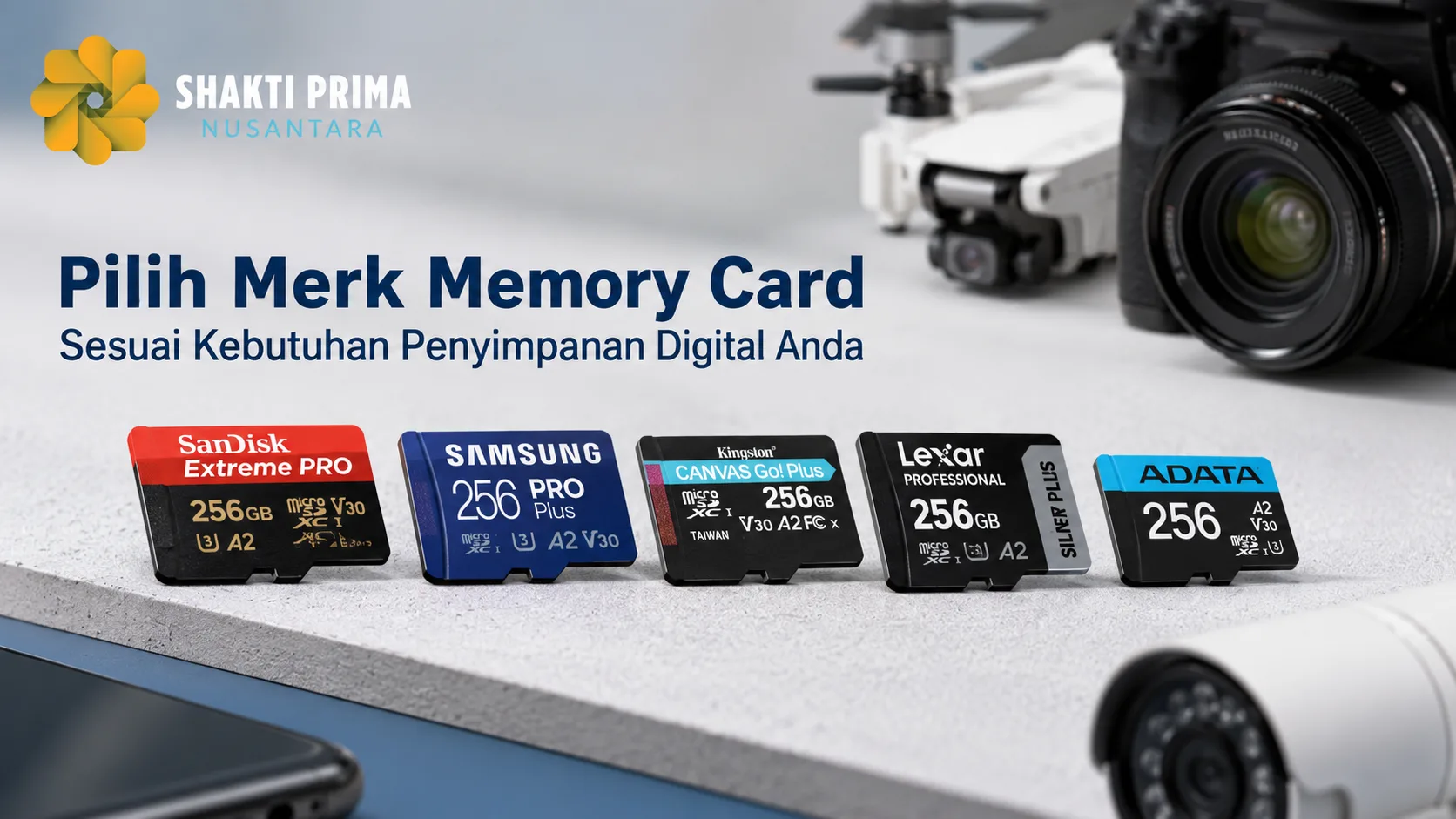 Banner pilihan memory card untuk kamera, drone, smartphone, dan CCTV