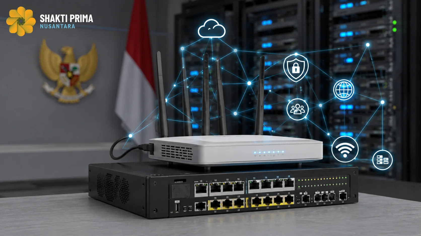 Router enterprise dan perangkat jaringan yang mendukung infrastruktur digital instansi pemerintah dengan konektivitas aman, stabil, dan berkapasitas tinggi.