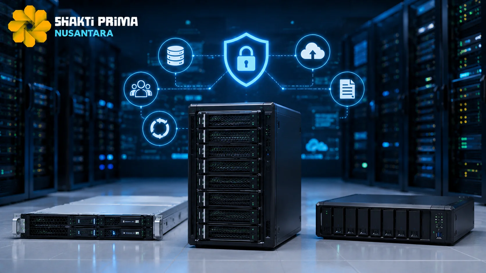 Server storage modern dengan fitur keamanan dan pengelolaan data terpusat untuk mendukung operasional organisasi.