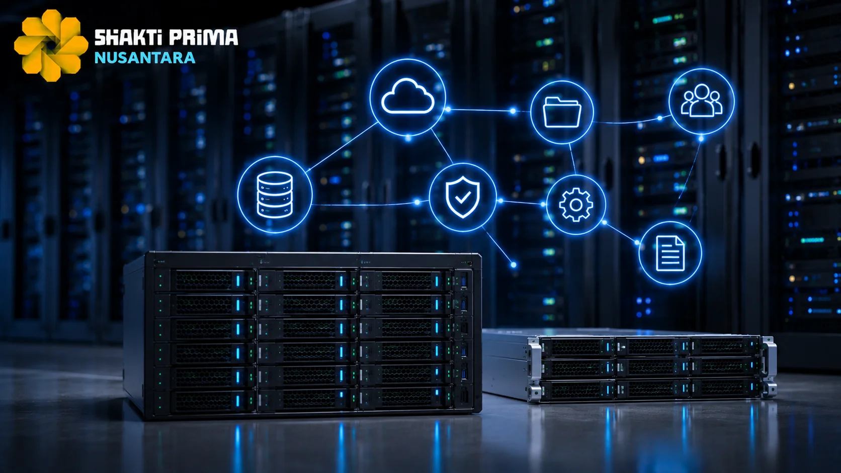Server storage terpusat yang mendukung penyimpanan, akses, dan pengelolaan data dalam infrastruktur teknologi informasi modern.