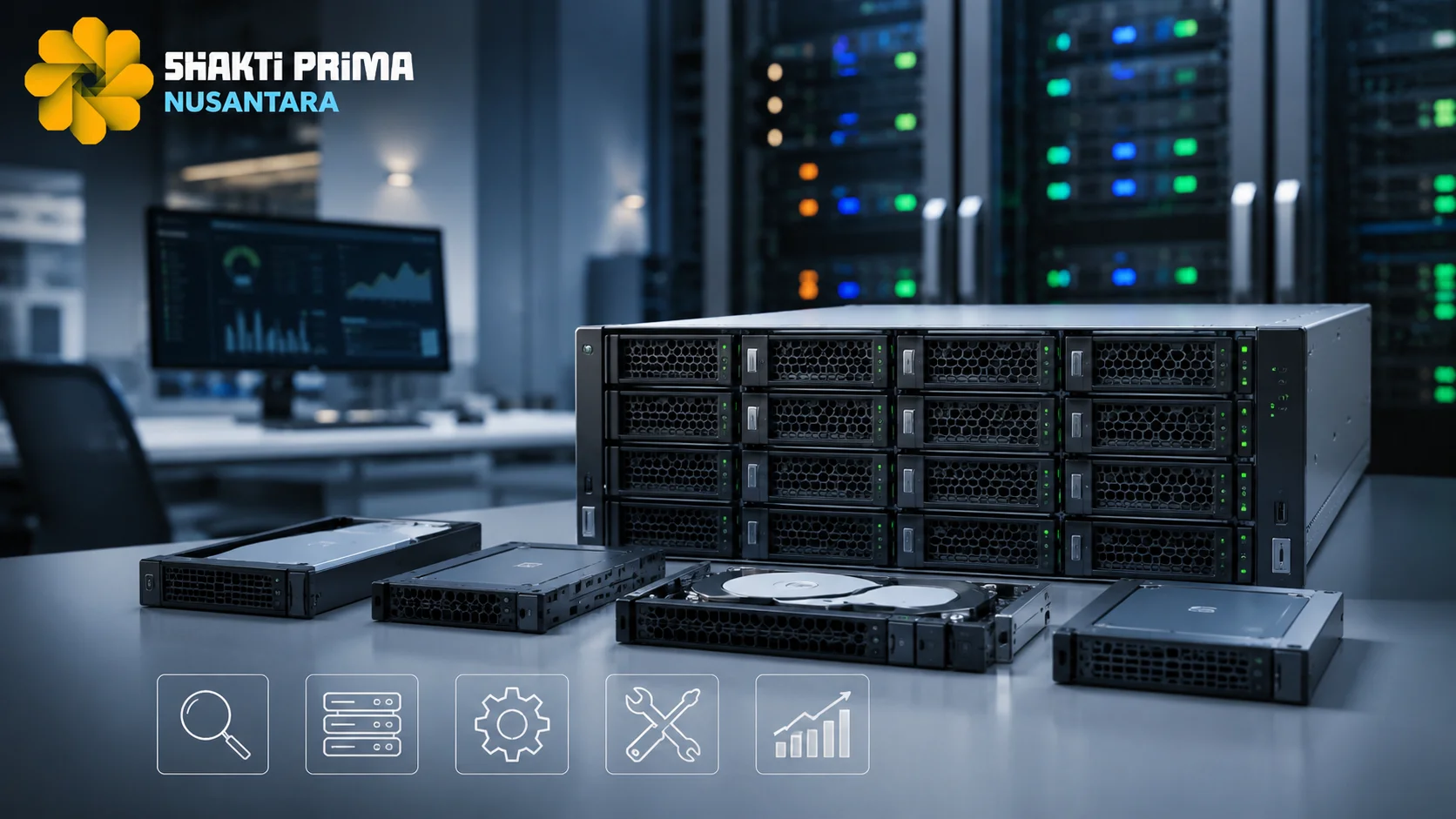 Perangkat server storage untuk mendukung layanan pengadaan storage dan pengelolaan data center modern.