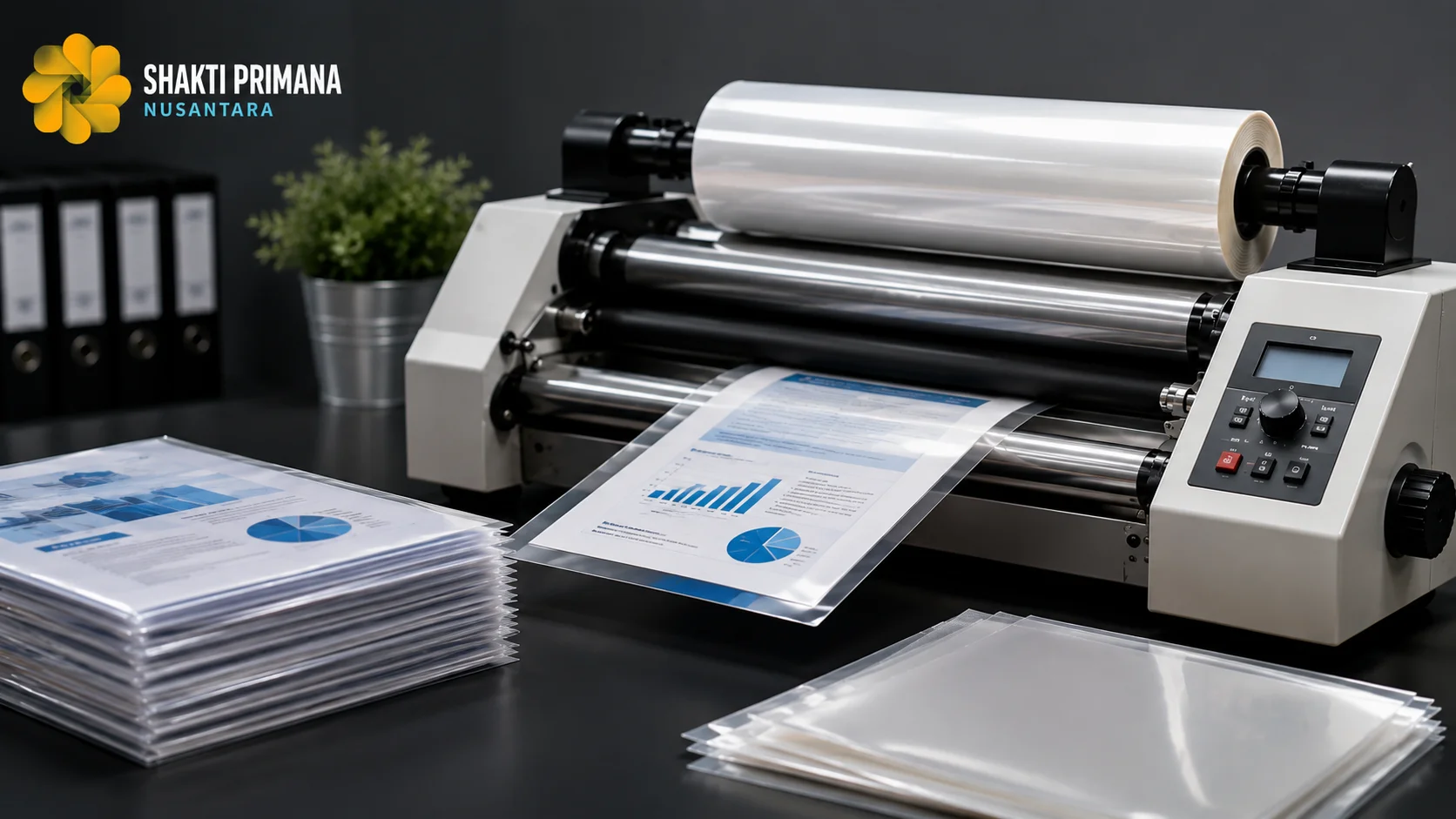 Mesin laminating profesional sedang melaminasi dokumen penting sebagai solusi perlindungan arsip dan dokumen instansi agar lebih awet dan tahan lama.