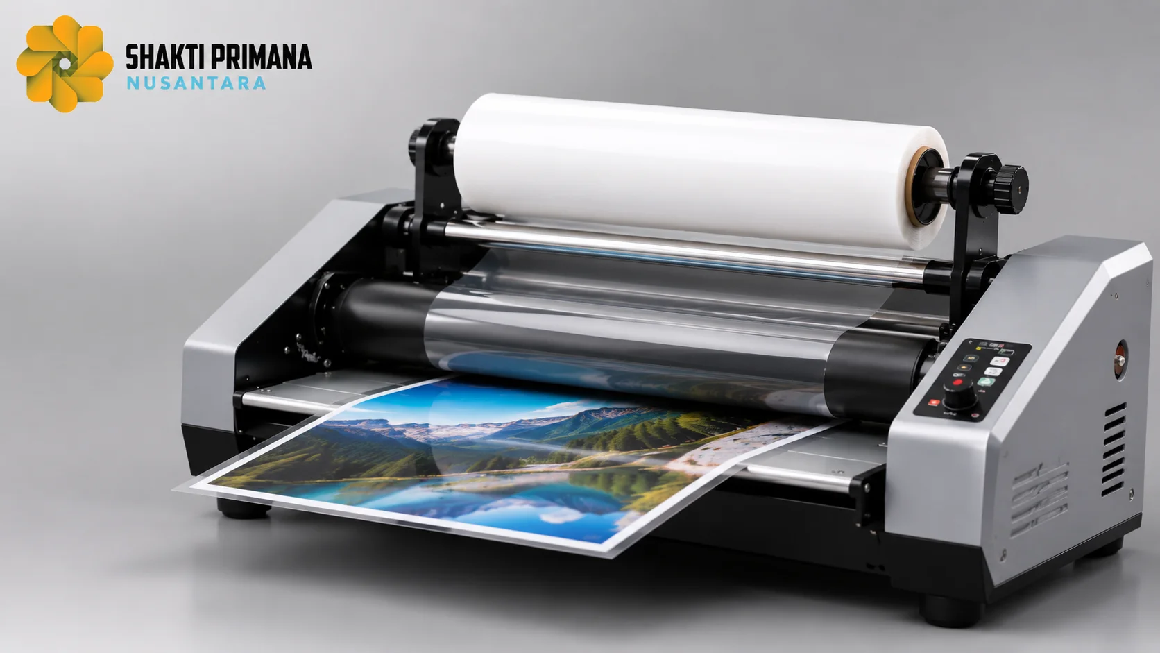 Mesin laminating profesional dengan desain modern untuk membantu memilih mesin laminating yang tepat sesuai kebutuhan pencetakan dan finishing dokumen.