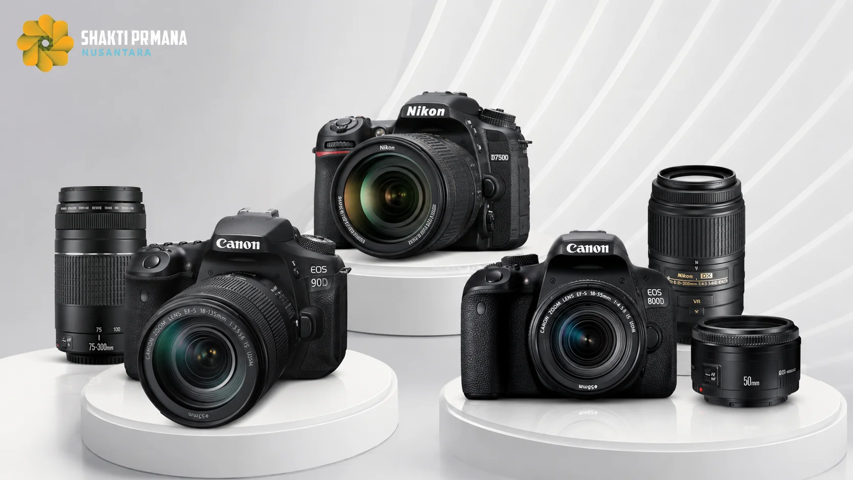Produk kamera DSLR profesional dengan lensa yang ditampilkan untuk mendukung kebutuhan dokumentasi dan pengadaan instansi pemerintah.