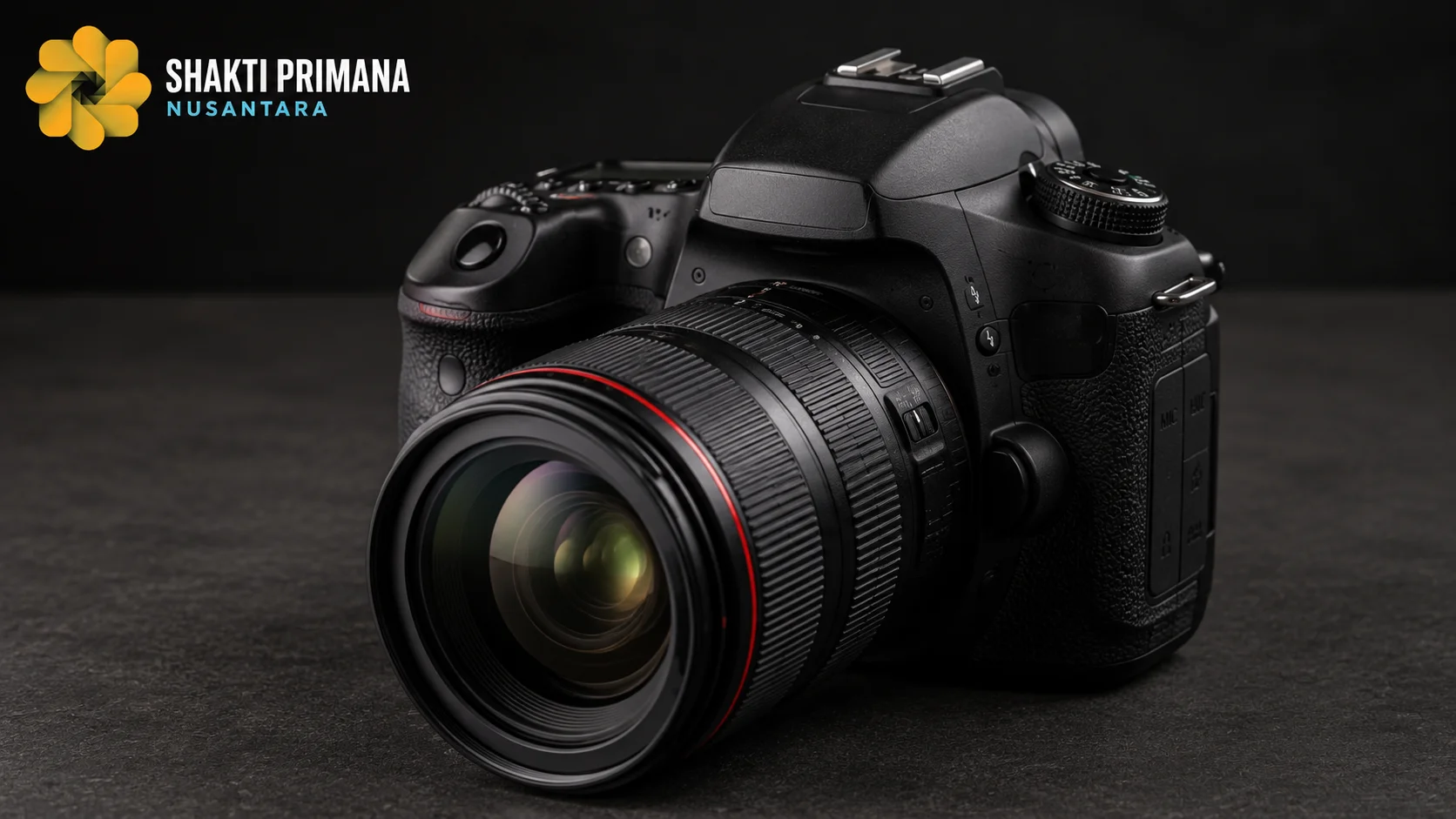 Kamera DSLR profesional dengan lensa zoom dalam tampilan close-up untuk mendukung kebutuhan pengadaan kamera instansi pemerintah.