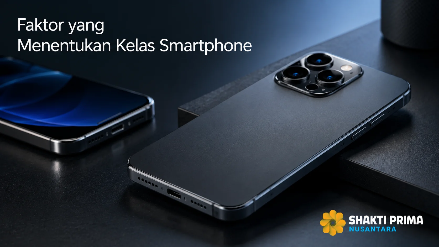 Ilustrasi smartphone modern yang menampilkan faktor-faktor utama dalam menentukan kelas smartphone berdasarkan kualitas dan desain perangkat.