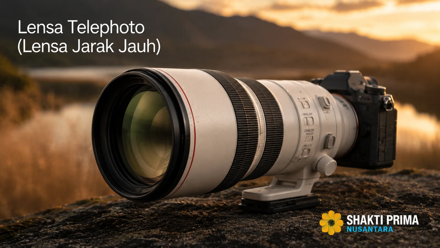 Lensa telephoto (lensa jarak jauh) untuk fotografi satwa liar, olahraga, dan objek berjarak jauh dengan hasil yang tajam dan detail.