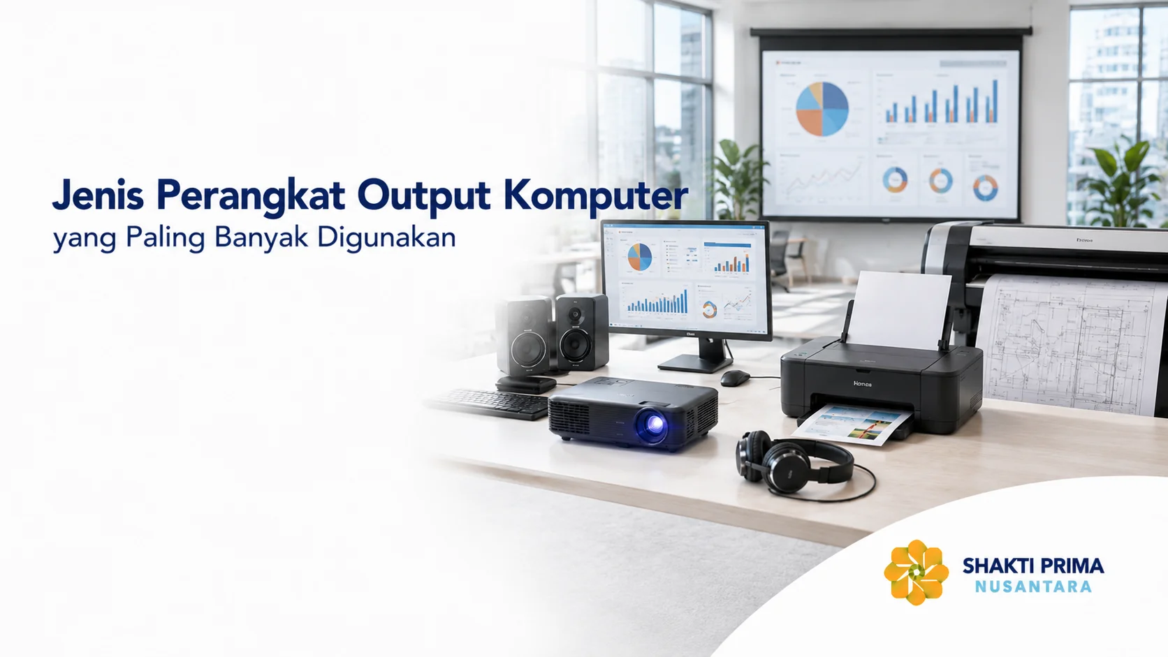 Monitor, printer, speaker, headset, proyektor, dan plotter sebagai perangkat output komputer untuk menampilkan hasil pemrosesan data.