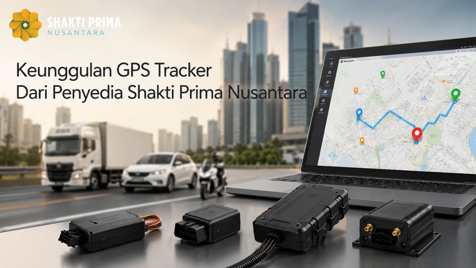 Perangkat GPS tracker untuk kendaraan operasional dengan sistem monitoring armada real-time sebagai ilustrasi keunggulan GPS Tracker dari penyedia Shakti Prima Nusantara.