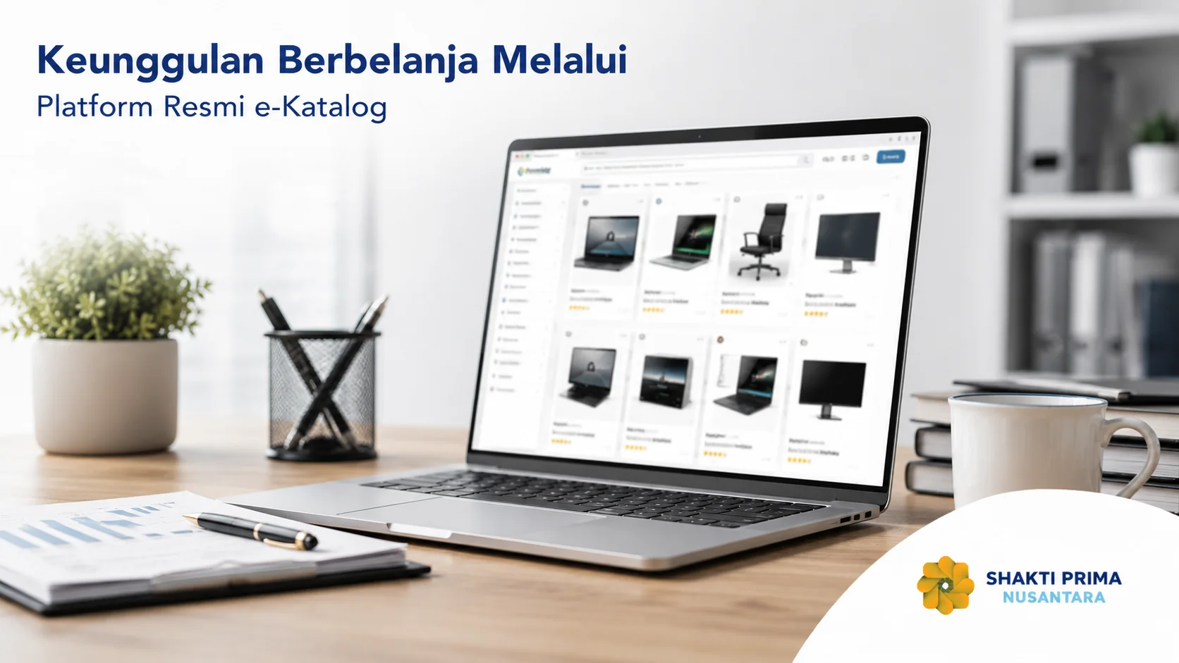 Laptop yang mengakses platform resmi e-Katalog untuk mendukung proses pengadaan barang secara efisien dan transparan.