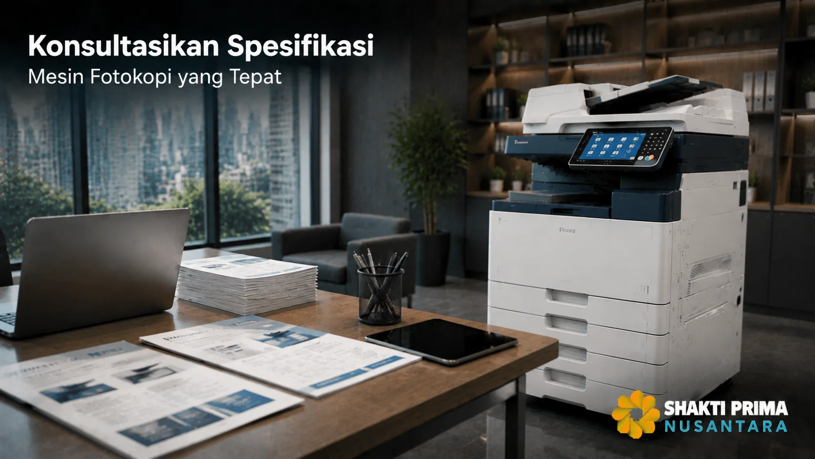 Mesin fotokopi modern dengan spesifikasi yang sesuai untuk mendukung kebutuhan administrasi instansi.