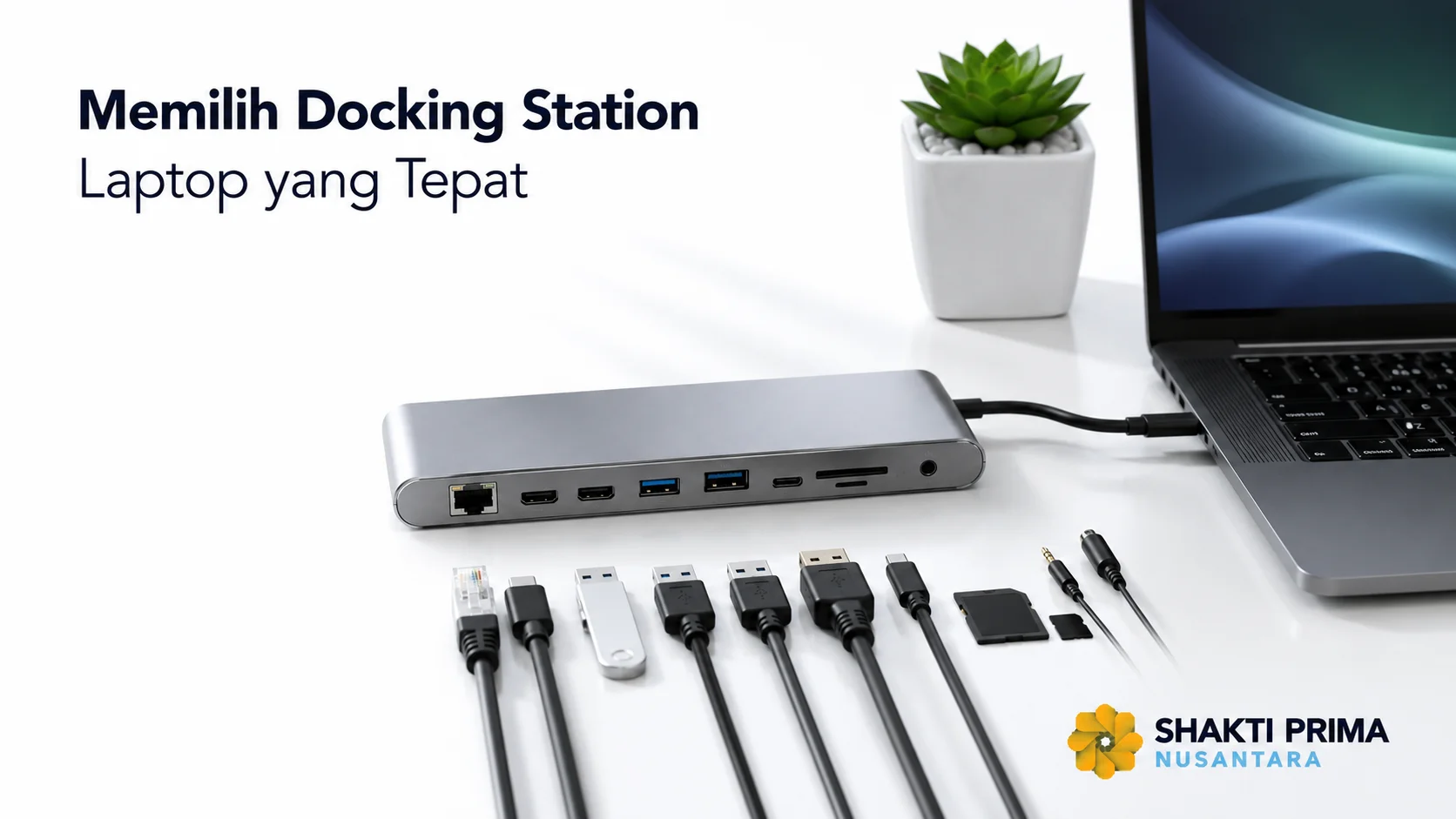 Docking station laptop dengan beragam port konektivitas untuk membantu memilih perangkat yang sesuai dengan kebutuhan kerja profesional.