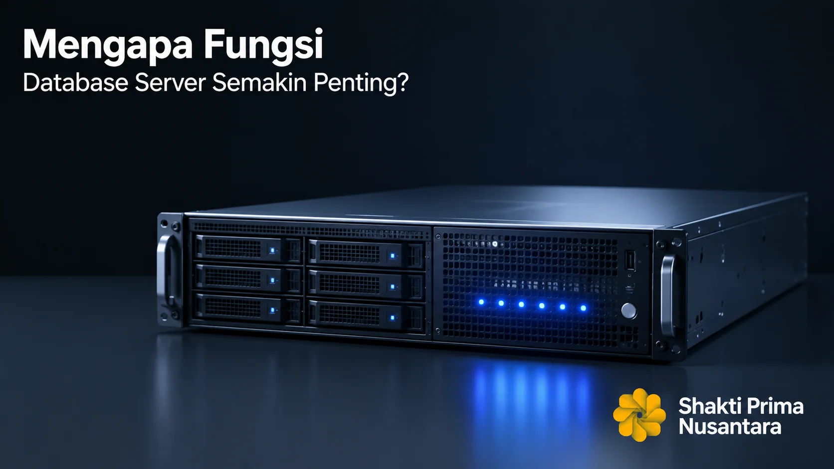 Server database rack modern sebagai ilustrasi fungsi database server dalam menyimpan, mengelola, dan menyediakan akses data pada sistem informasi.