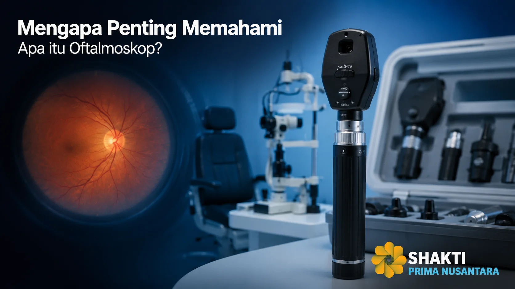 Oftalmoskop digital di ruang pemeriksaan mata modern sebagai alat untuk membantu pemeriksaan kondisi retina dan bagian dalam mata.