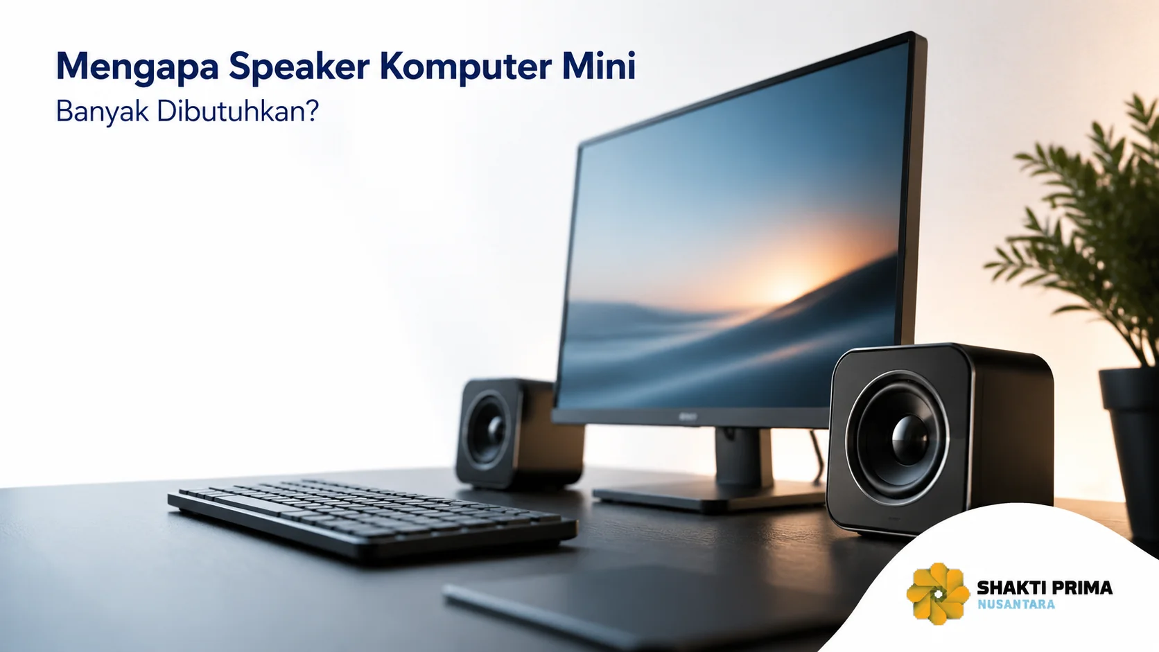 Speaker komputer mini dengan desain ringkas untuk mendukung kebutuhan audio pada meja kerja modern.