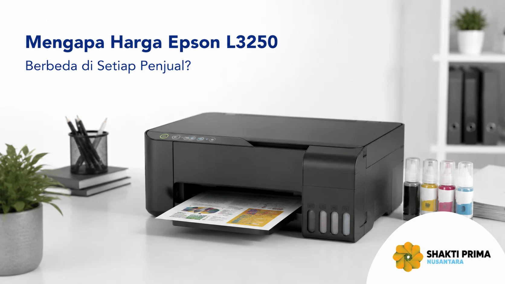 Printer Epson L3250 dengan tampilan produk dan informasi harga untuk kebutuhan pengadaan perangkat kantor.