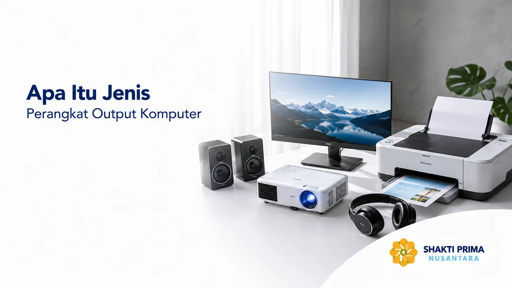 Berbagai perangkat output komputer seperti monitor, printer, speaker, headset, proyektor, dan plotter untuk menampilkan hasil pemrosesan data.