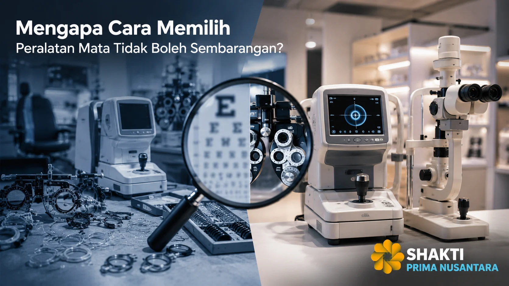 Berbagai peralatan pemeriksaan mata modern di ruang klinik sebagai ilustrasi pentingnya memilih peralatan mata yang sesuai dengan kebutuhan.