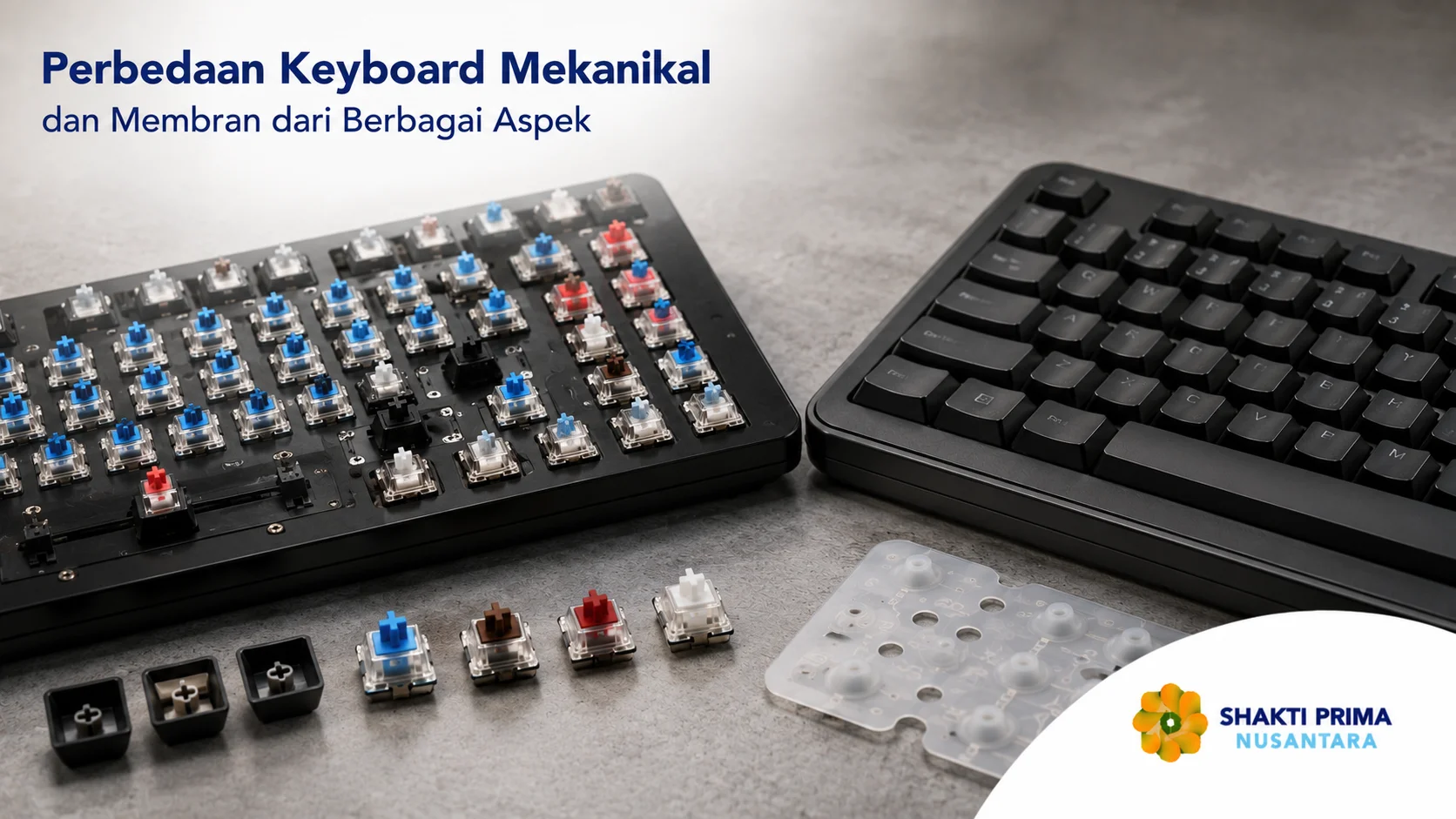Perbandingan keyboard mekanikal dan keyboard membran berdasarkan desain, struktur, dan karakteristik penggunaannya.