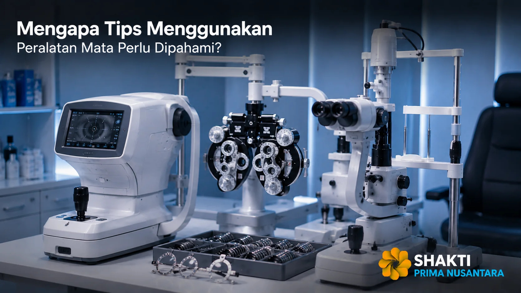 Beragam peralatan pemeriksaan mata modern tersusun di ruang klinik sebagai ilustrasi pentingnya memahami cara menggunakan peralatan mata dengan benar.