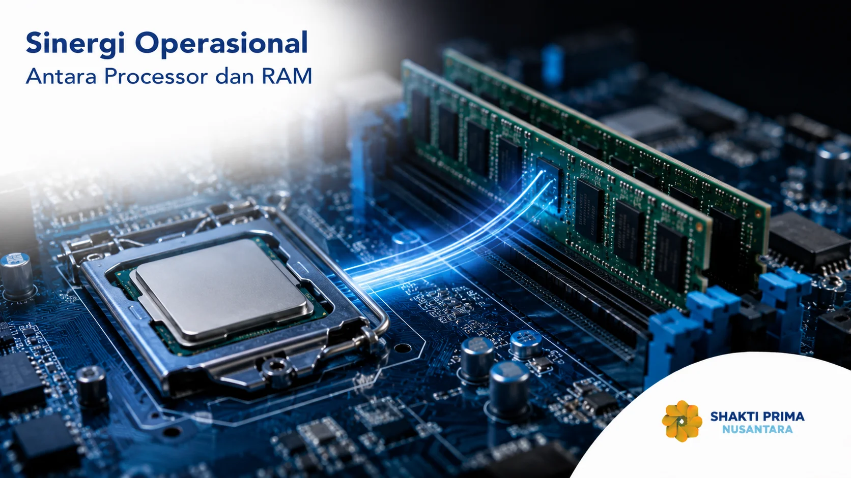 Processor dan RAM pada motherboard yang bekerja bersama untuk mendukung pemrosesan data dan kinerja komputer.