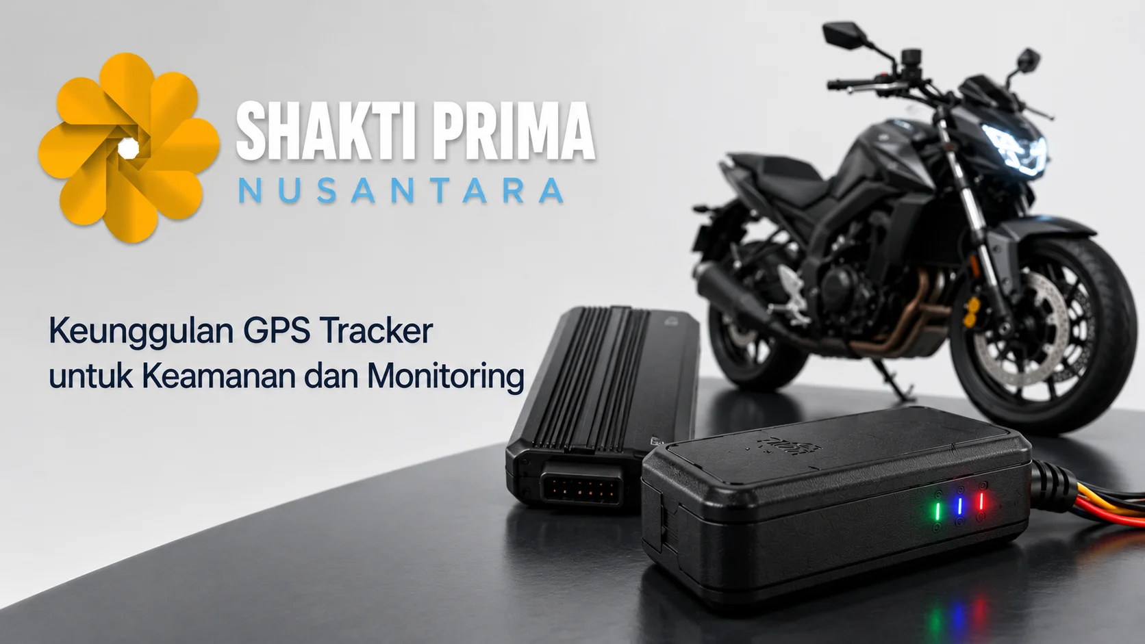Perangkat GPS tracker motor untuk keamanan dan monitoring kendaraan secara real-time dari Shakti Prima Nusantara.