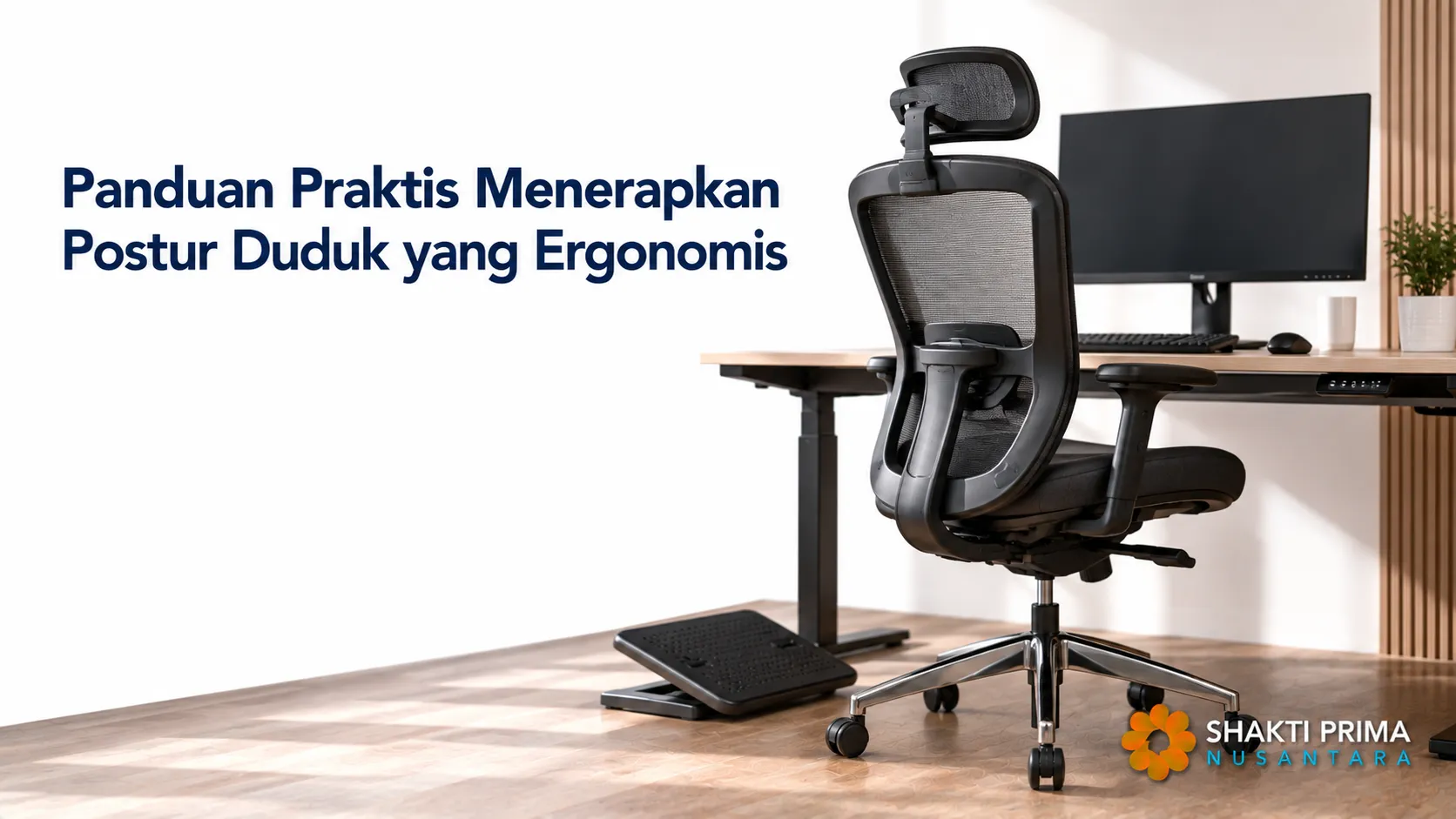 Kursi ergonomis modern yang mendukung postur duduk ideal untuk meningkatkan kenyamanan dan produktivitas saat bekerja.