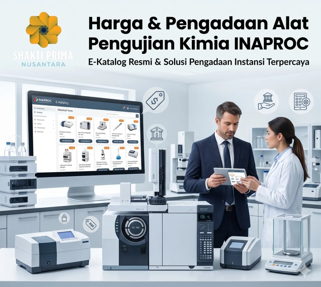 Informasi harga dan pengadaan alat pengujian kimia INAPROC dari Shakti Prima Nusantara melalui E-Katalog resmi, menampilkan instrumen laboratorium canggih dan solusi pengadaan instansi.