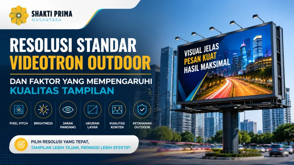 ilustrasi gambar Resolusi Standar Videotron Outdoor dengan penjelasan kualitas tampilan dan faktor visual untuk kebutuhan alat promosi digital