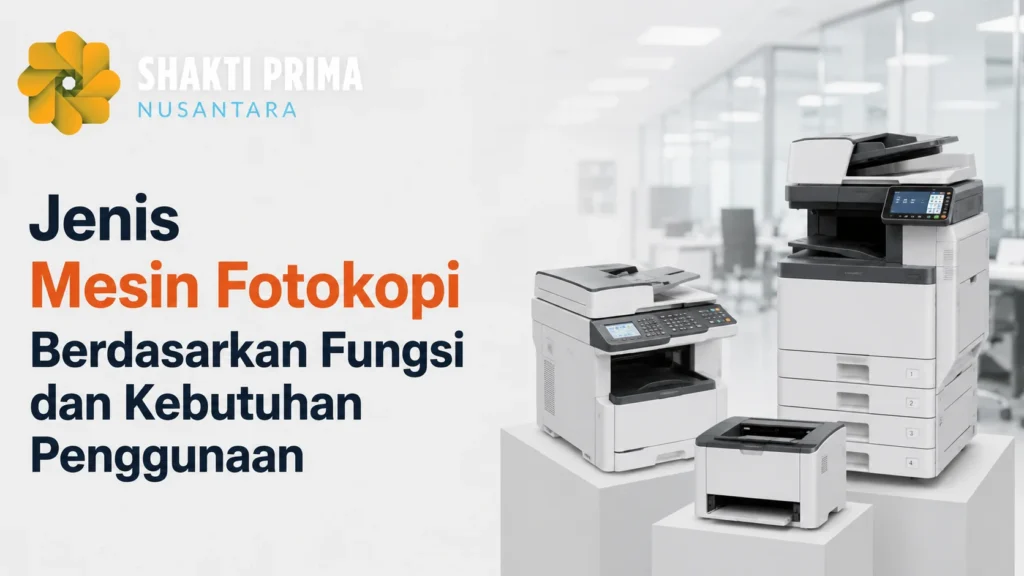 Jenis mesin fotokopi berdasarkan fungsi dan kebutuhan penggunaan dengan ilustrasi beberapa tipe mesin fotokopi