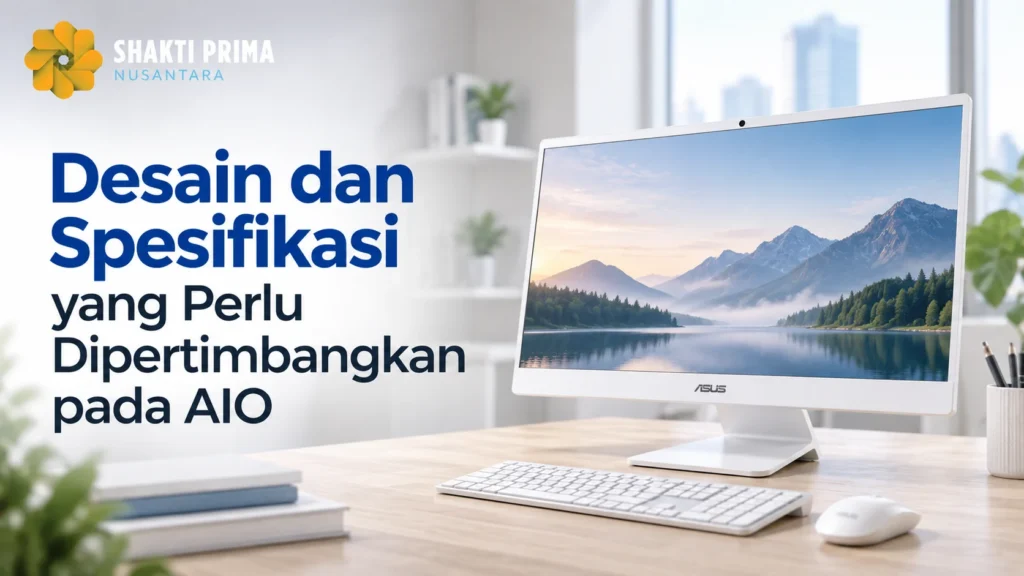 Komputer ASUS AIO putih dengan desain modern untuk kebutuhan kerja dan produktivitas.