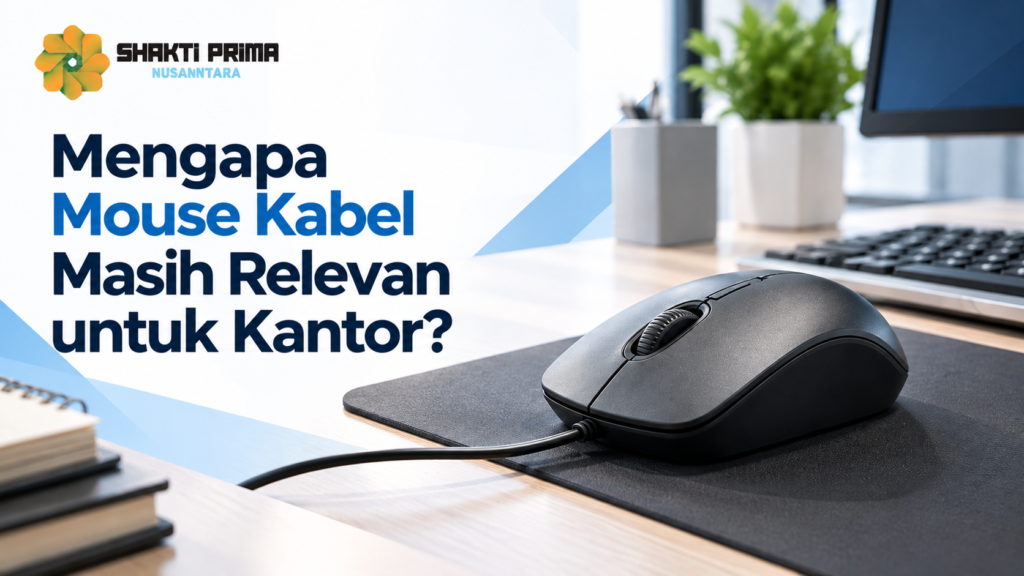 Mouse kabel instansi untuk kebutuhan kantor dengan koneksi USB dan desain praktis untuk mendukung pekerjaan administrasi sehari-hari.